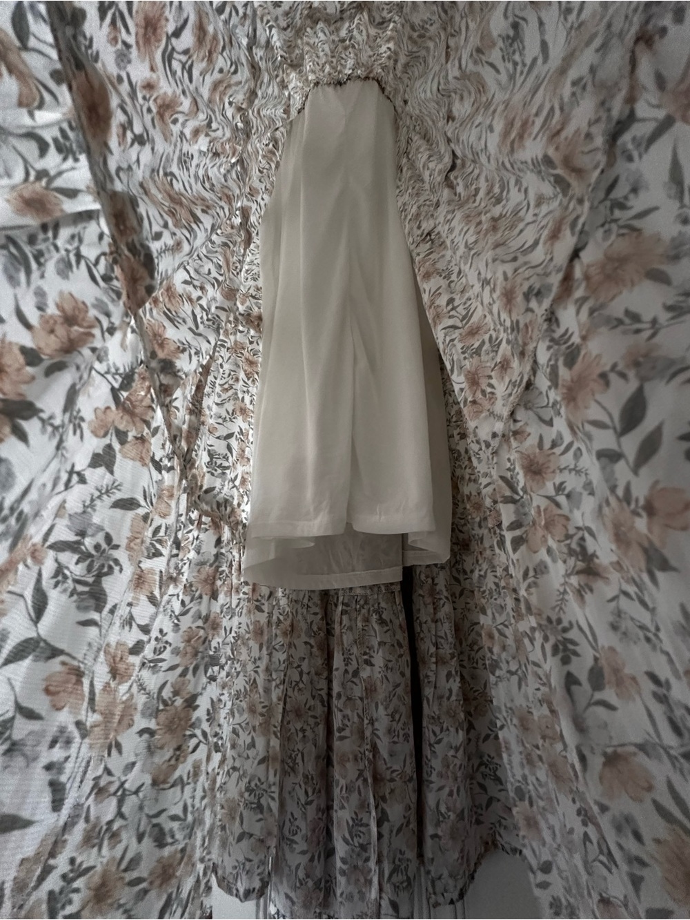 Sunlit Floral Tiered Maxi Dress in White and Tan - Picture 10 of 13